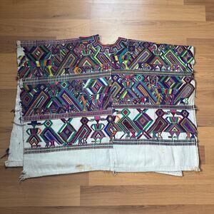 Vintage Guatemalan Lxil Huipil Handwoven Multicolor Pullover Blouse 35 x 26 in